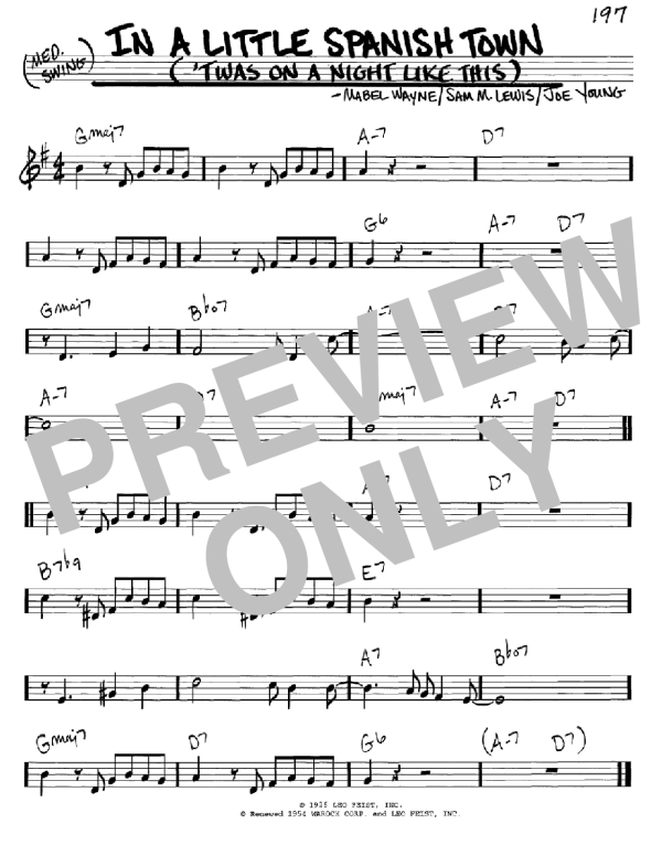 Sam M. Lewis In A Little Spanish Town ('Twas On A Night Like This) Musik Noten - Real Book – Melody & Chords – C Instruments - 60458-0