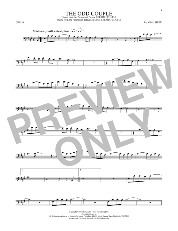 Sammy Cahn The Odd Couple Musik Noten - Cello Solo - 165826-0