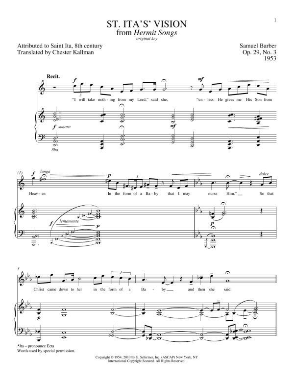Samuel Barber St. Ita's Vision Musik Noten - Piano & Vocal - 156362-0