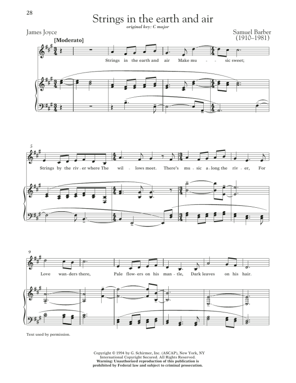 Samuel Barber Strings In The Earth And Air Musik Noten - Piano & Vocal - 162019-0
