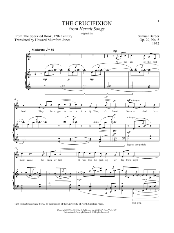Samuel Barber The Crucifixion Musik Noten - Piano & Vocal - 156374-0