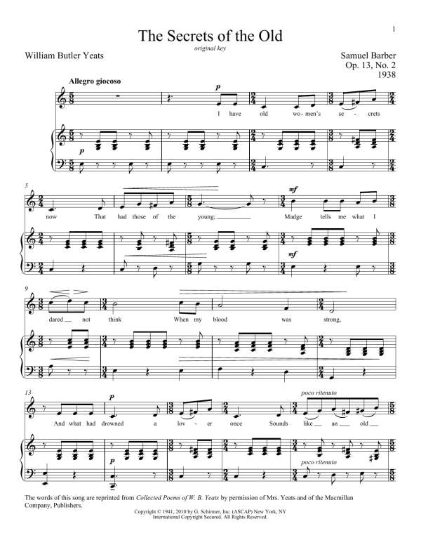 Samuel Barber The Secrets Of The Old Musik Noten - Piano & Vocal - 156380-0