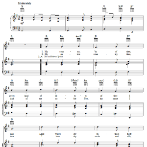 Samuel Francis Smith My Country, 'Tis Of Thee (America) Musik Noten - Piano, Vocal & Guitar Chords - 18833-0