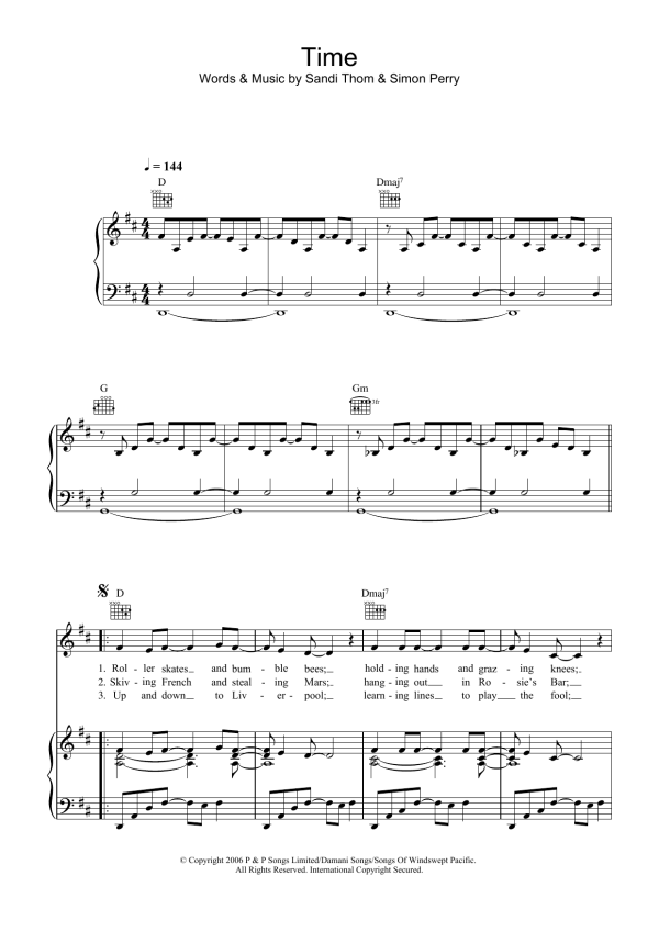 Sandi Thom Time Musik Noten - Piano, Vocal & Guitar Chords - 35751-0