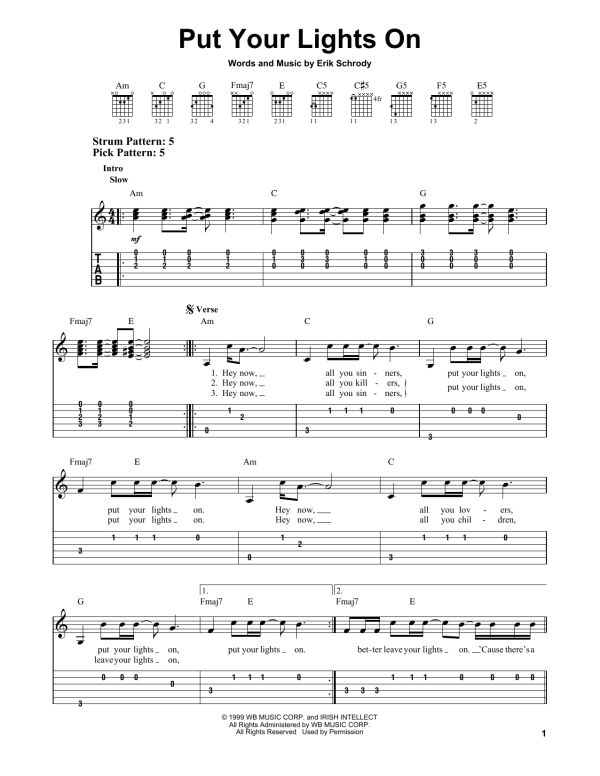 Santana featuring Everlast Put Your Lights On Musik Noten - Easy Guitar Tab - 175621-0