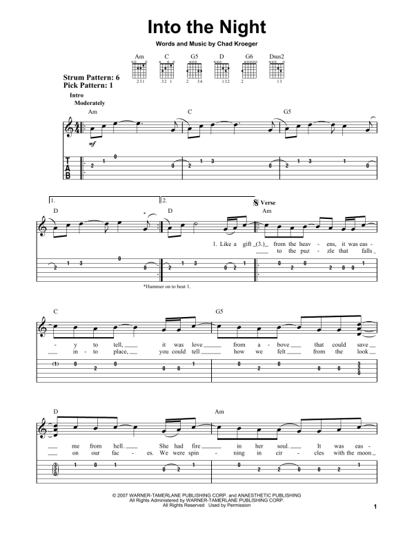 Santana Into The Night Musik Noten - Easy Guitar Tab - 175636-0