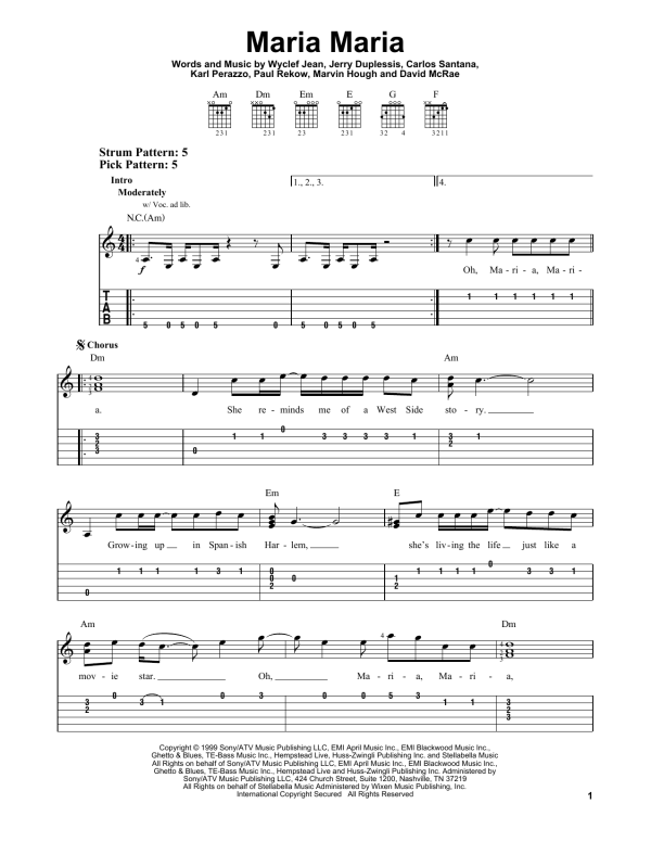 Santana Maria Maria (feat. The Product G&B) Musik Noten - Easy Guitar Tab - 175633-0