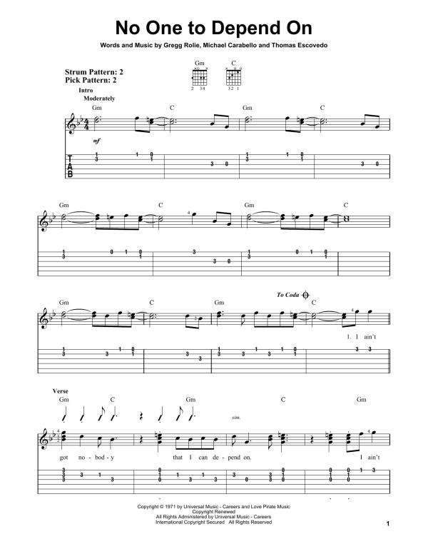 Santana No One To Depend On Musik Noten - Easy Guitar Tab - 175624-0
