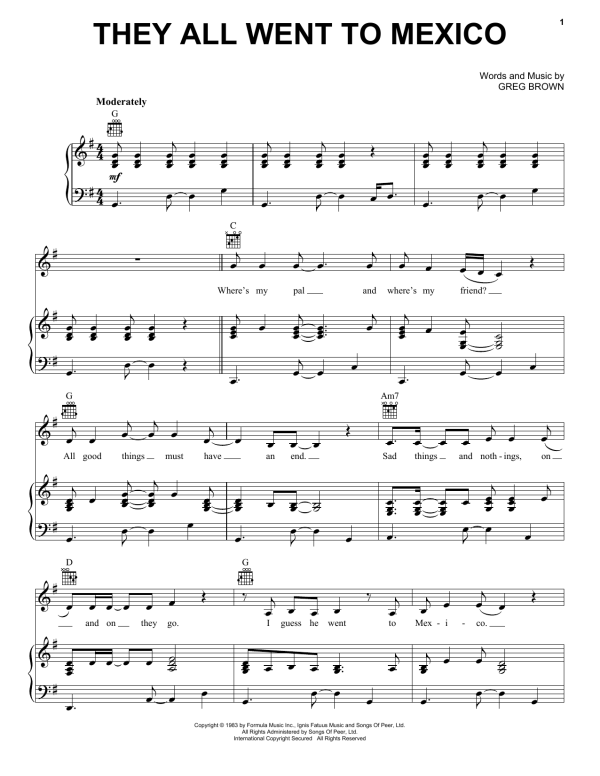 Santana They All Went To Mexico Musik Noten - Piano, Vocal & Guitar Chords - 175716-0