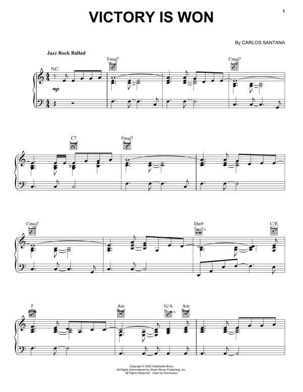 Santana Victory Is Won Musik Noten - Piano Solo - 175708-0