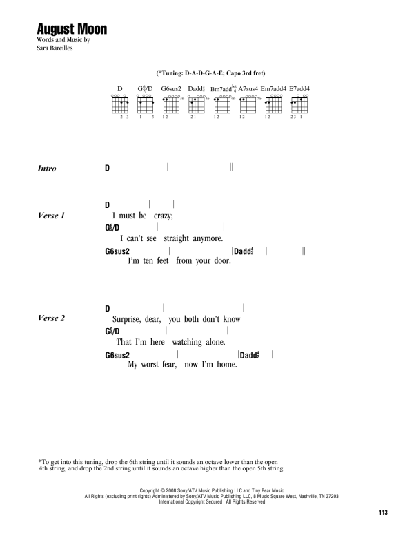 Sara Bareilles August Moon Musik Noten - Guitar Chords/Lyrics - 163038-0