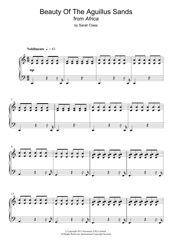 Sarah Class Beauty Of The Aguillus Sands (from 'Africa') Musik Noten - Piano Solo - 119188-0