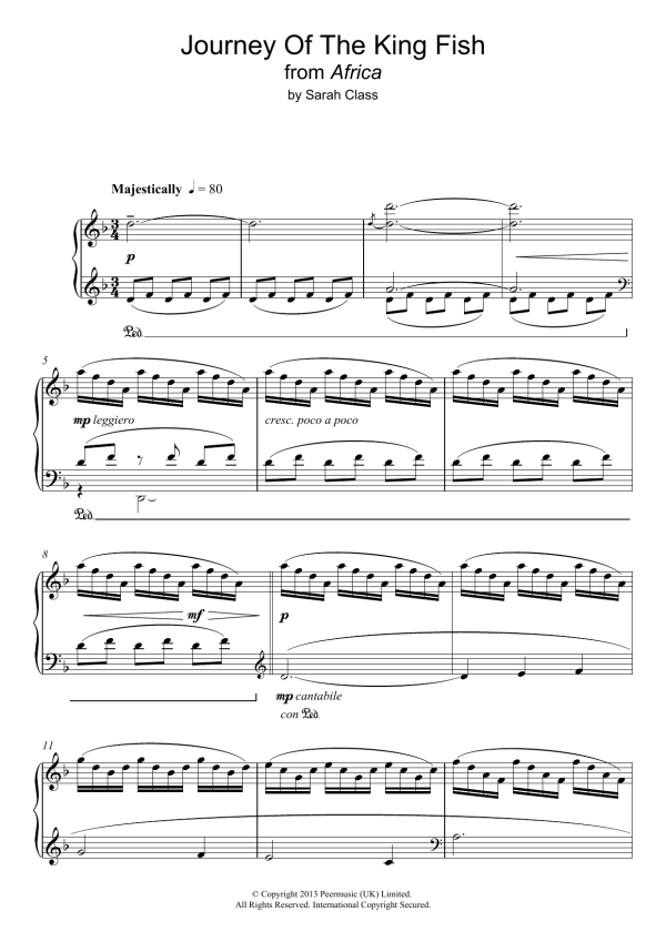 Sarah Class Journey Of The King Fish (from 'Africa') Musik Noten - Piano Solo - 119183-0