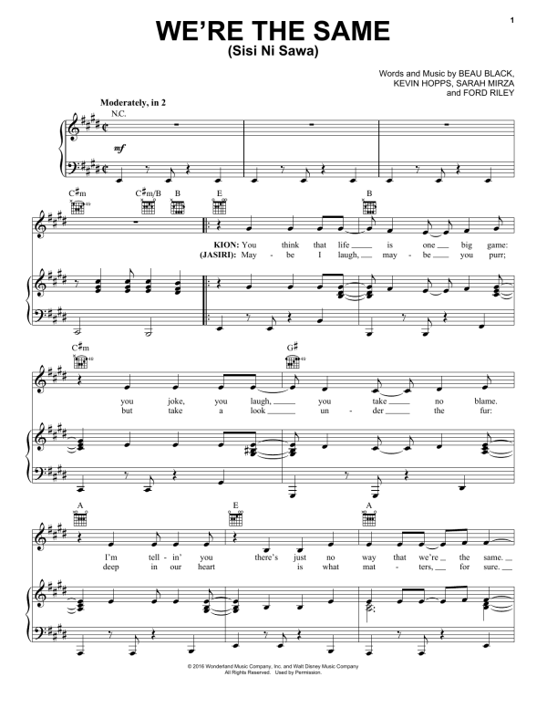 Sarah Mirza We're The Same (Sisi Ni Sawa) Musik Noten - Piano, Vocal & Guitar Chords - 169247-0