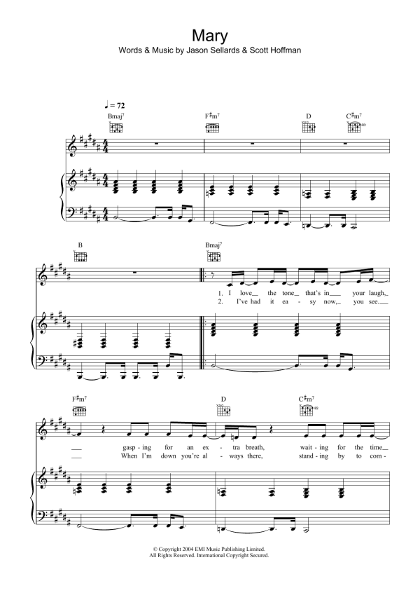Scissor Sisters Mary Musik Noten - Piano, Vocal & Guitar Chords - 33202-0