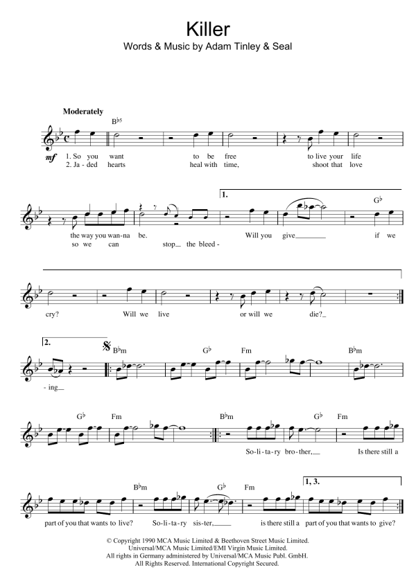 Seal Killer Musik Noten - Lead Sheet / Fake Book - 14082-0