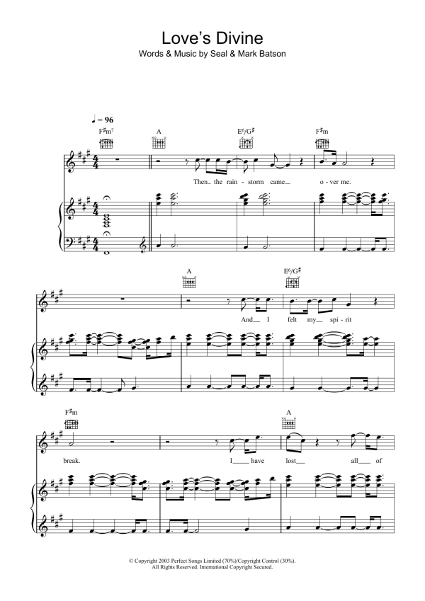 Seal Love's Divine Musik Noten - Piano, Vocal & Guitar Chords - 29163-0