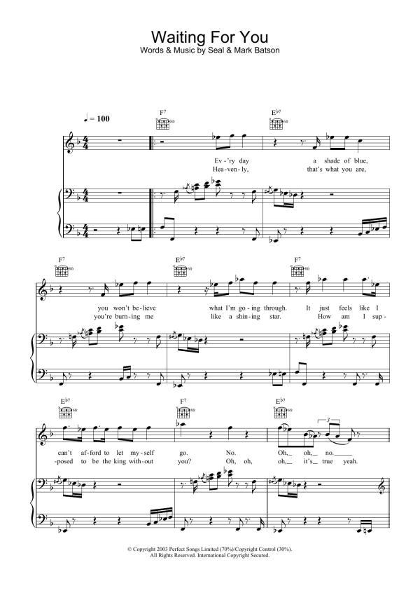 Seal Waiting For You Musik Noten - Piano, Vocal & Guitar Chords - 29165-0
