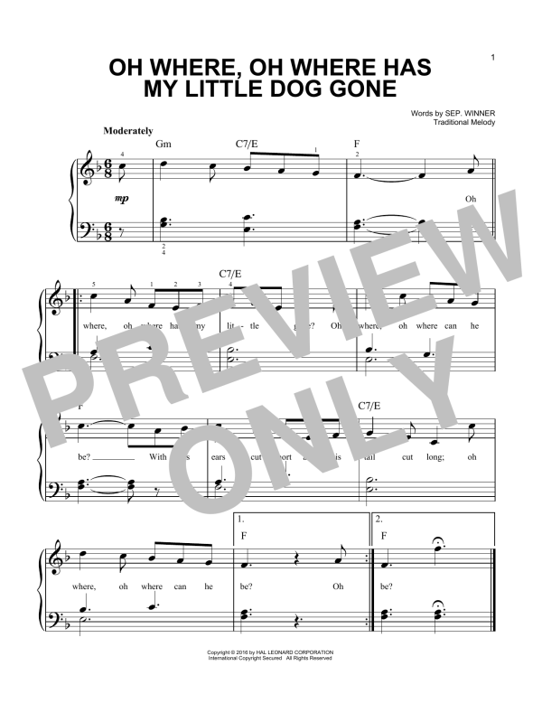 Sep. Winner Oh Where, Oh Where Has My Little Dog Gone Musik Noten - Easy Piano - 172471-0