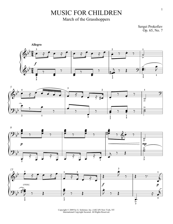 Sergei Prokofiev March Of The Grasshoppers Musik Noten - Piano Solo - 73500-0