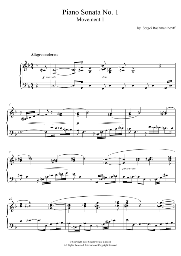 Sergei Rachmaninoff Piano Sonata No.1 (1st Movement) Musik Noten - Piano & Vocal - 121323-0