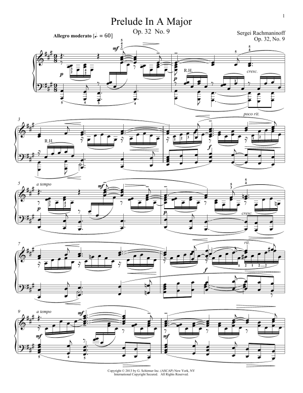 Sergei Rachmaninoff Prelude In A Major, Op. 32, No. 9 Musik Noten - Piano Solo - 99692-0