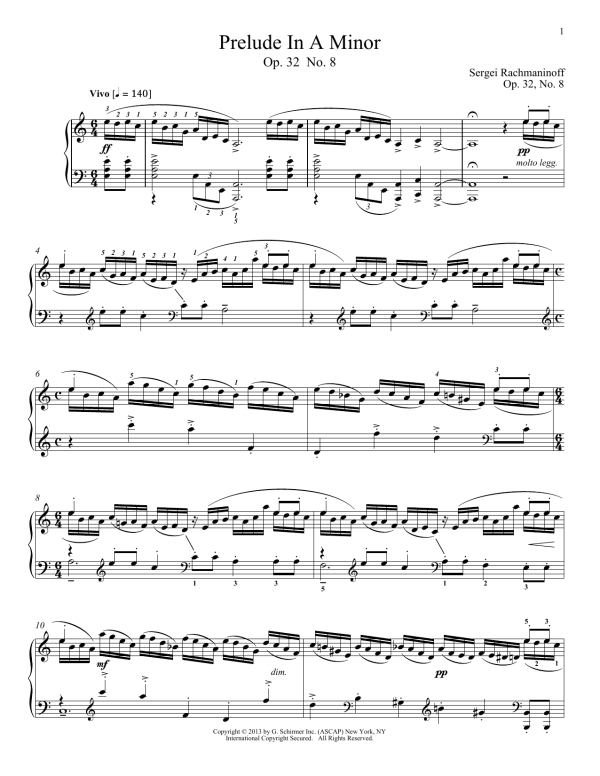 Sergei Rachmaninoff Prelude In A Minor, Op. 32, No. 8 Musik Noten - Piano Solo - 99698-0
