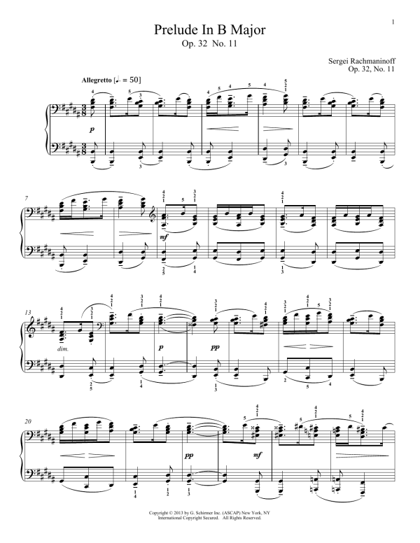Sergei Rachmaninoff Prelude In B Major, Op. 32, No. 11 Musik Noten - Piano Solo - 99699-0