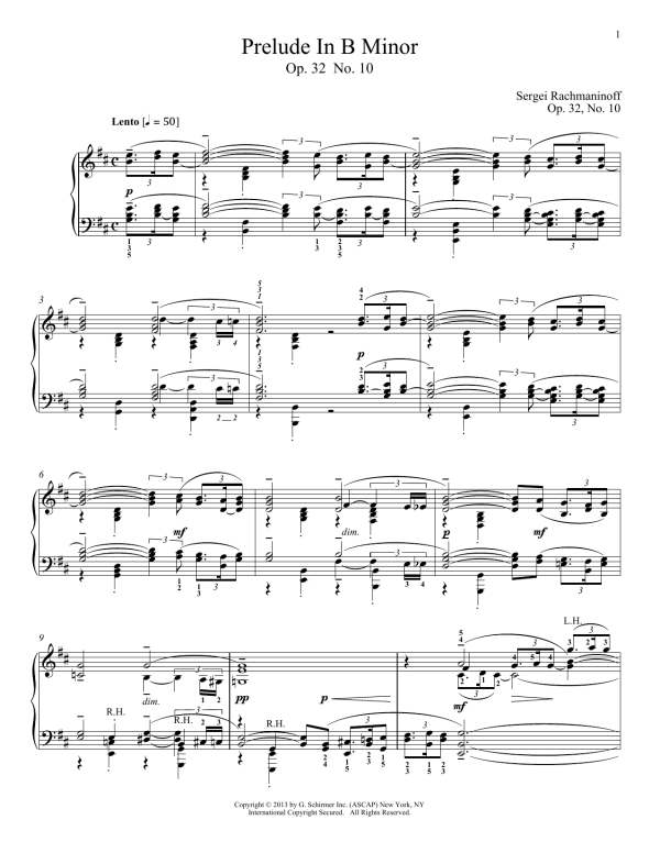 Sergei Rachmaninoff Prelude In B Minor, Op. 32, No. 10 Musik Noten - Piano Solo - 99700-0