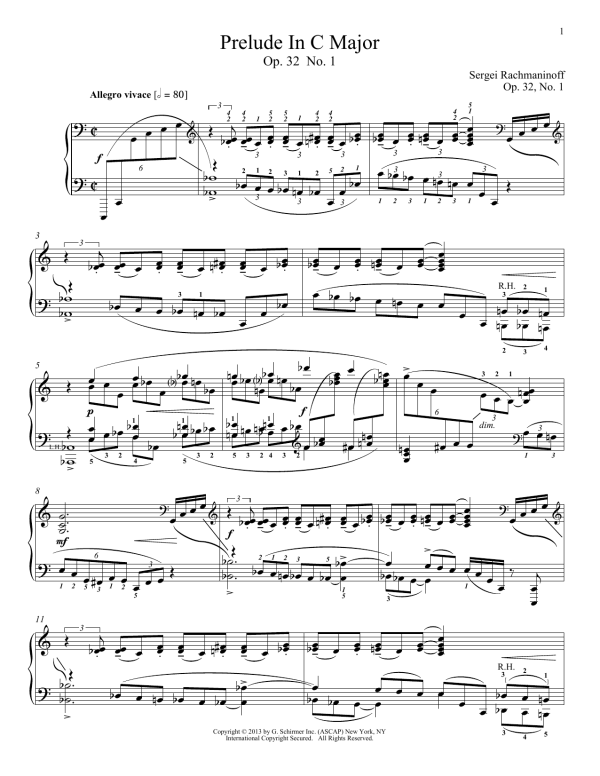 Sergei Rachmaninoff Prelude In C Major, Op. 32, No. 1 Musik Noten - Piano Solo - 99696-0