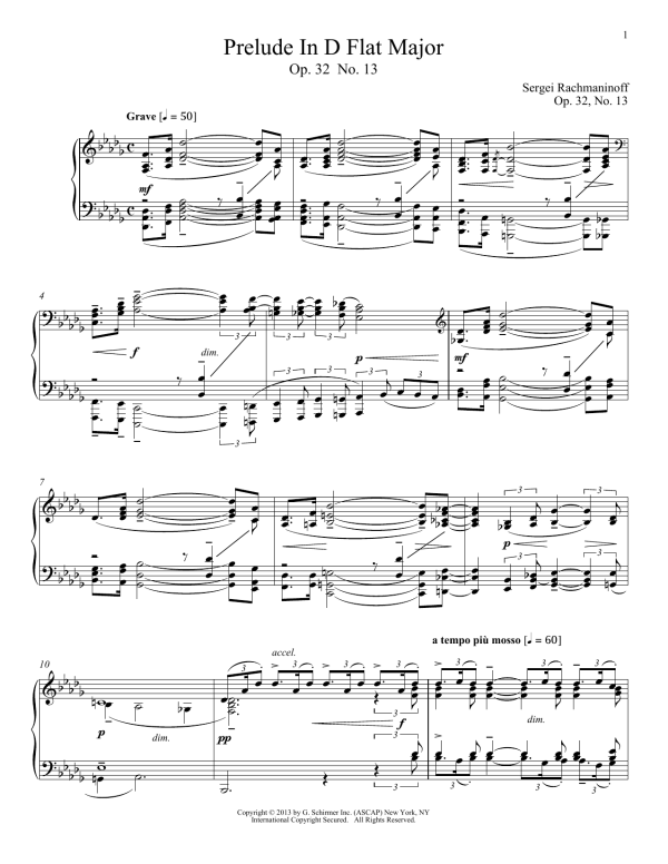 Sergei Rachmaninoff Prelude In D-Flat Major, Op. 32, No. 13 Musik Noten - Piano Solo - 99694-0