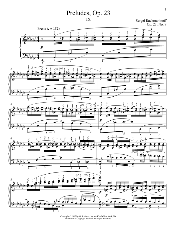 Sergei Rachmaninoff Prelude In E-Flat Minor, Op. 23, No. 9 Musik Noten - Piano Solo - 93234-0