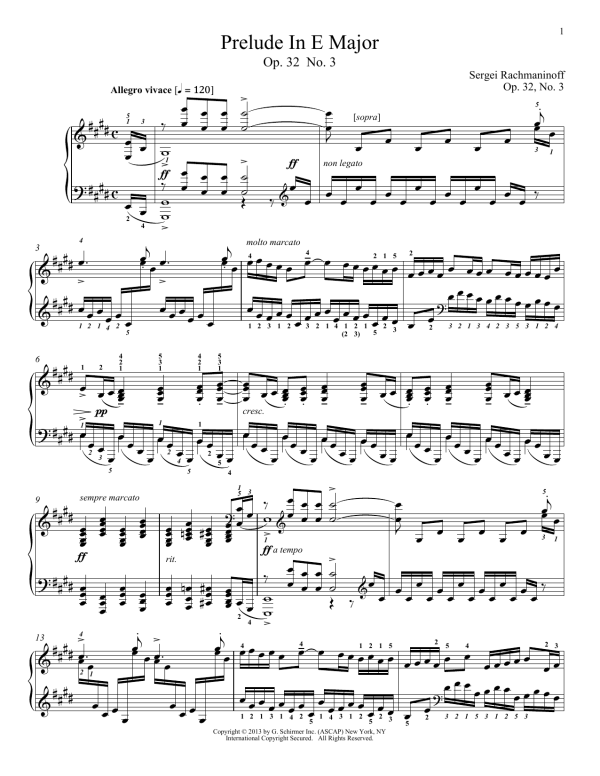Sergei Rachmaninoff Prelude In E Major, Op. 32, No. 3 Musik Noten - Piano Solo - 99697-0