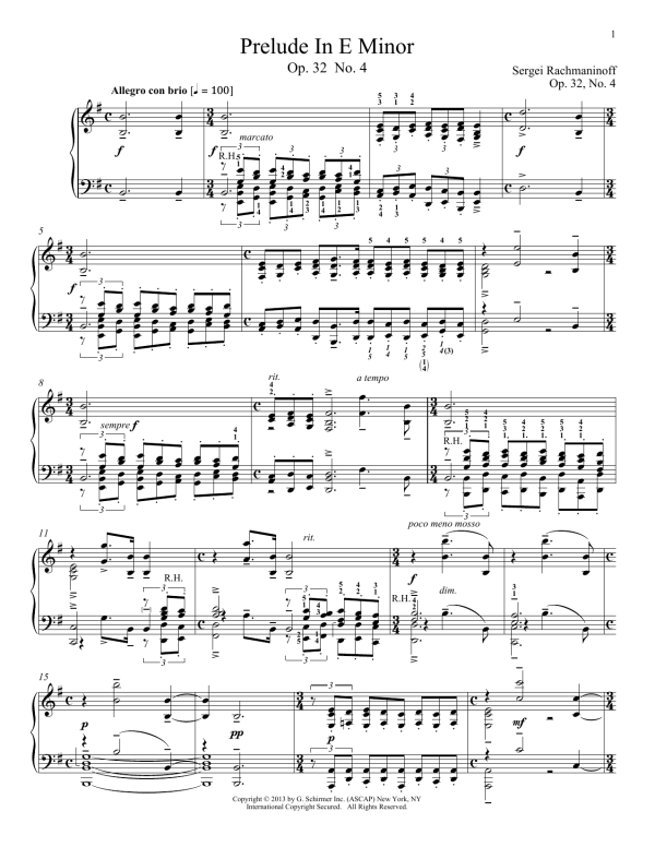 Sergei Rachmaninoff Prelude In E Minor, Op. 32, No. 4 Musik Noten - Piano Solo - 99701-0