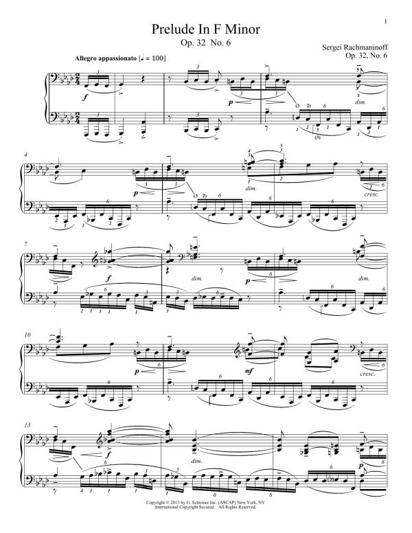 Sergei Rachmaninoff Prelude In F Minor, Op. 32, No. 6 Musik Noten - Piano Solo - 99691-0