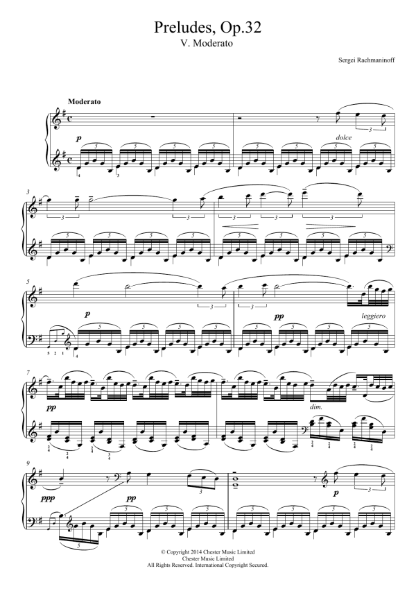 Sergei Rachmaninoff Preludes Op.32, No.5 Moderato Musik Noten - Piano & Vocal - 121325-0
