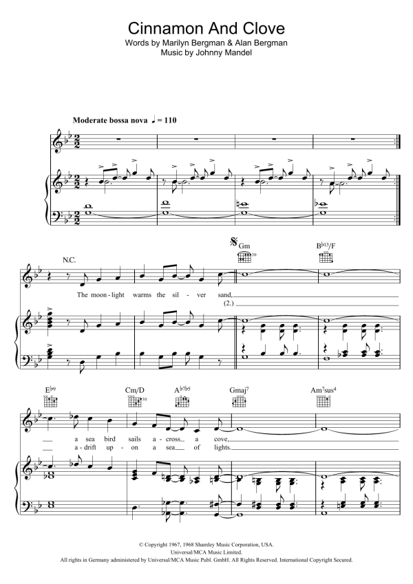 Sergio Mendes Cinnamon And Clove Musik Noten - Piano, Vocal & Guitar Chords - 105533-0