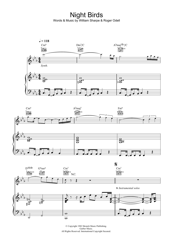 Shakatak Night Birds Musik Noten - Piano, Vocal & Guitar Chords - 39198-0