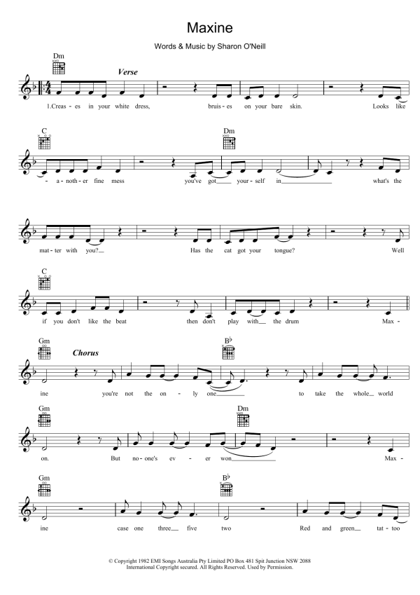 Sharon O'Neill Maxine Musik Noten - Lead Sheet / Fake Book - 39416-0