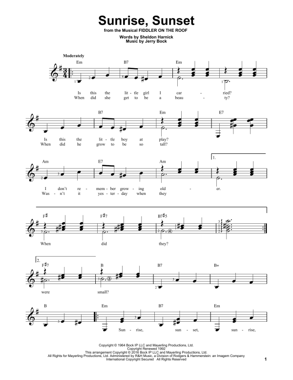 Sheldon Harnick Sunrise, Sunset Musik Noten - Easy Guitar - 170307-0