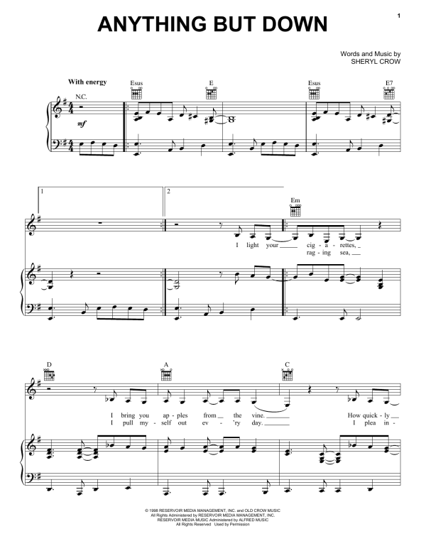 Sheryl Crow Anything But Down Musik Noten - Piano, Vocal & Guitar Chords - 156753-0