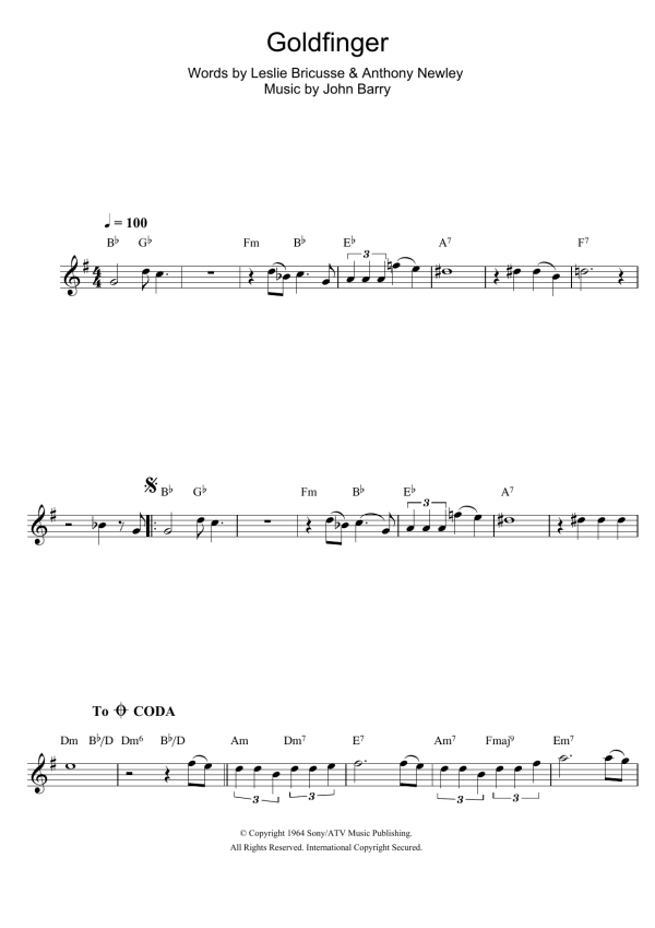 Shirley Bassey Goldfinger (from James Bond: 'Goldfinger') Musik Noten - Piano, Vocal & Guitar Chords - 111888-0