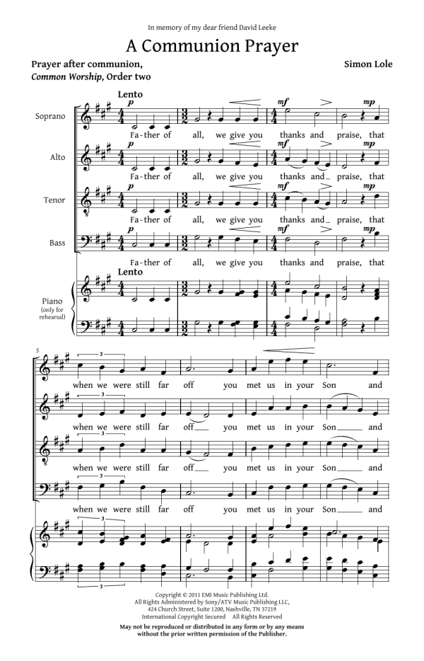 Simon Lole A Communion Prayer Musik Noten - SATB Choir - 177547-0