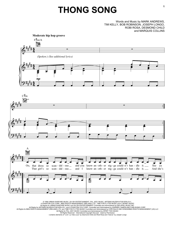 Sisqo Thong Song Musik Noten - Piano, Vocal & Guitar Chords - 157348-0