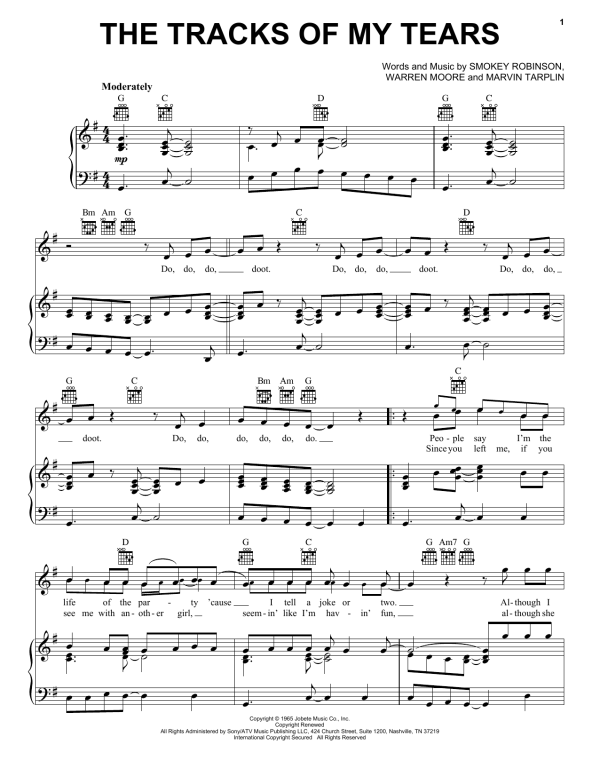 Smokey Robinson & The Miracles The Tracks Of My Tears Musik Noten - Piano, Vocal & Guitar Chords - 22262-0