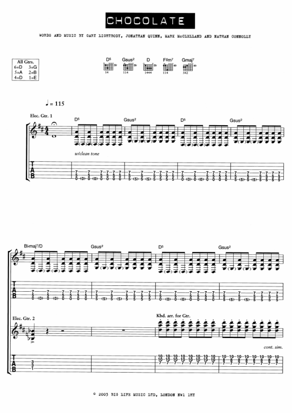 Snow Patrol Chocolate Musik Noten - Piano, Vocal & Guitar Chords - 100203-0