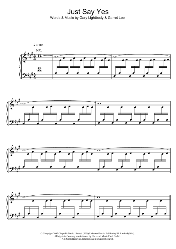 Snow Patrol Just Say Yes Musik Noten - Piano, Vocal & Guitar Chords - 100206-0
