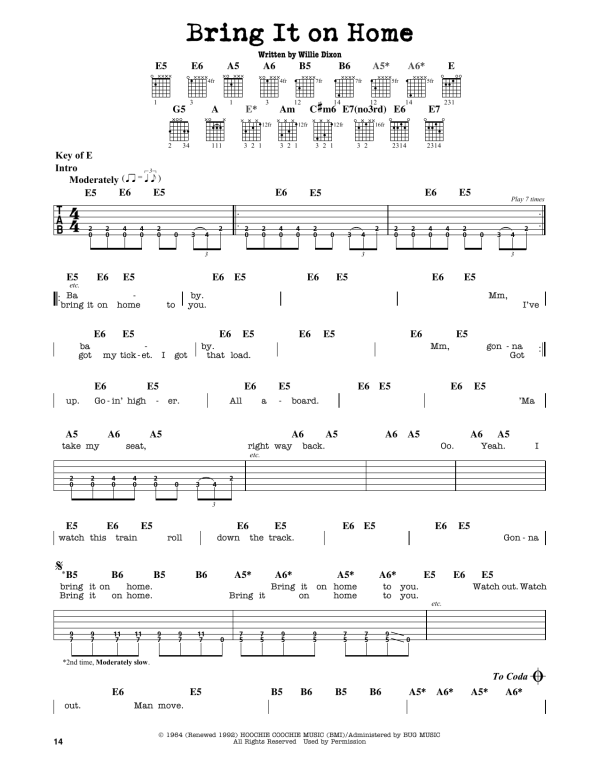 Sonny Boy Williamson Bring It On Home Musik Noten - Guitar Cheat Sheet - 164316-0