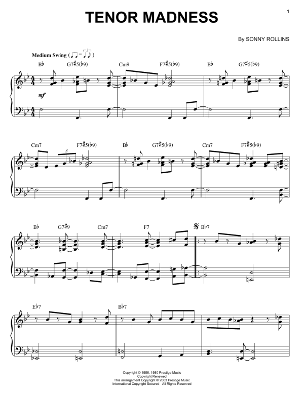 Sonny Rollins Tenor Madness Musik Noten - Piano Solo - 53207-0