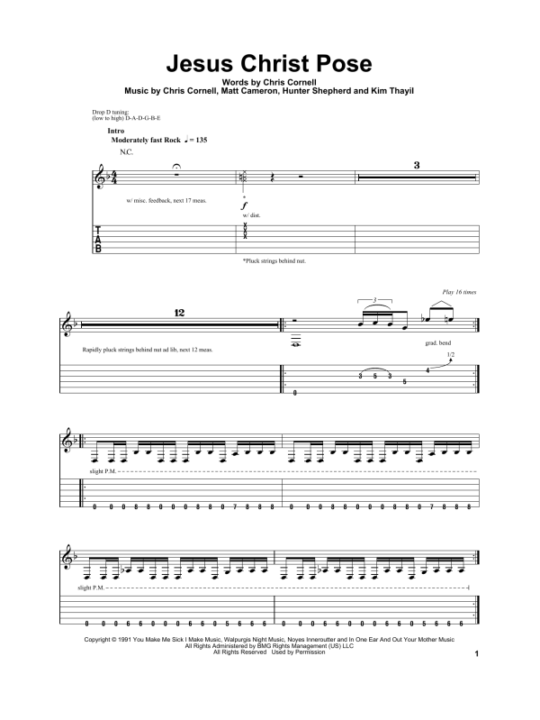 Soundgarden Jesus Christ Pose Musik Noten - Guitar Tab - 160041-0